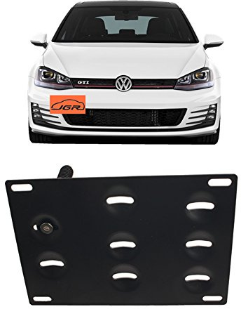 JGR Racing Car No Drill Tow Eye Front Bumper Tow Hole Hook License Plate Mount Bracket Holder Adapter Relocation Kit for 2015-up Volkswagen VW MK7 Golf GTI
