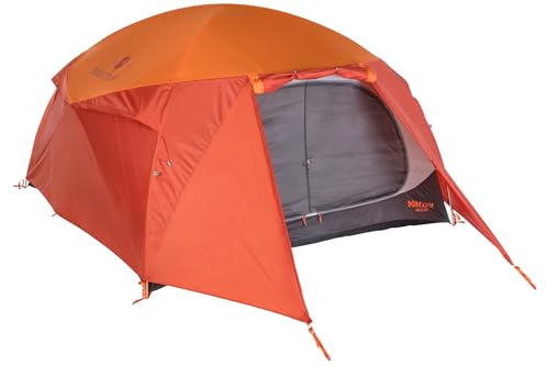 Marmot Halo 4-Person Tent — Spacious Basecamp Design with Weather Protection — Family Camping & Car Camping - Tangelo/Rusted Orange, 4 Person