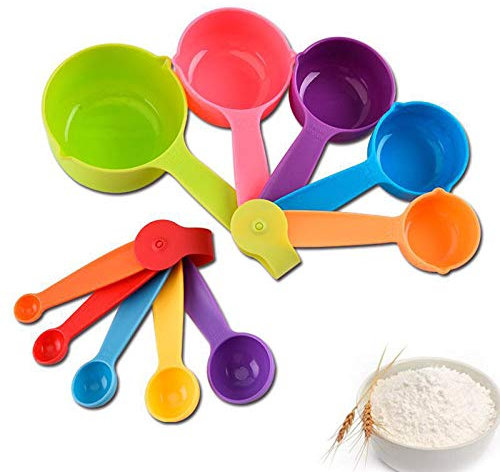10stk Messbecher und Messlöffel Set Kunststoff Mehrfarbig für Kochen Backen Dosieren Zutaten Kinder Bunt