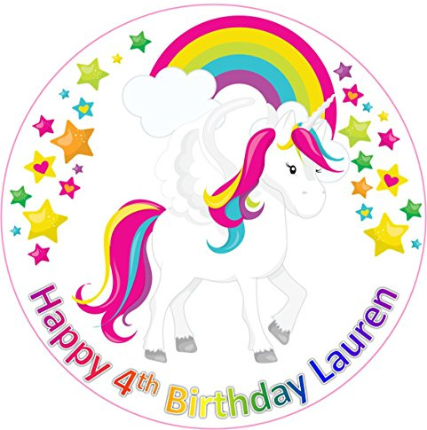 7.5 inch circle round unicorn cake topper printed edible wafer paper personalised