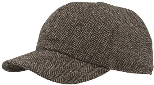 Breiter Herren Winter Baseball-Cap Schirmmütze Baseball-Kappe mit ausklappbarem Ohrenschutz – aus Wolle im Fischgrat Design & Steppfutter - Grau - 61