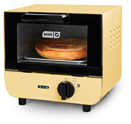 Dash Mini grille-pain DMTO100GBPY04 pour pain, bagels, biscuits, pizzas, paninis et plus encore avec plaque de cuisson, grille, fonction d'arrêt automatique, jaune
