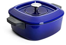 WOLL – Iron Guss-Kasserolle viereckig 24×24 blau cm mit Deckel & Silikongriffen – emailliertes Gusseisen, selbstbefeuchtender Bratdeckel, induktionsgeeignet & ofenfest, für alle Herdarten
