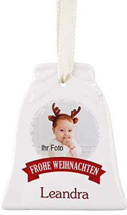 Herz & Heim® Weihnachtsglocke mit Namensaufdruck als Christbaumschmuck Foto Schneekugel
