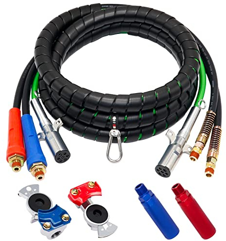 KOOTANS 15FT Semi Truck Air Line Kit 3 in 1 ABS 7 Way Electrical Cable Cord and Air Brake Hoses with Glad Hands and Gladhand Handles Air Lines Set for Semi Truck Trailer Tractor