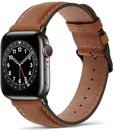Tasikar Compatible pour Bracelet Apple Watch 42mm (Séries 11/10) 41mm 40mm 38mm Cuir Véritable Bracelet Remplacement Compatible avec Apple Watch SE Séries 11 10 9 8 7 6 5 4, Marron