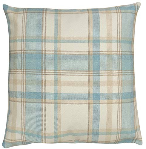 Linen Loft XL Cosy Checked Cushion Cover in Duck Egg Blue. Double Sided. 23 (58cm) Square. Balmoral Style Highland Tartan Check Pillow Case.