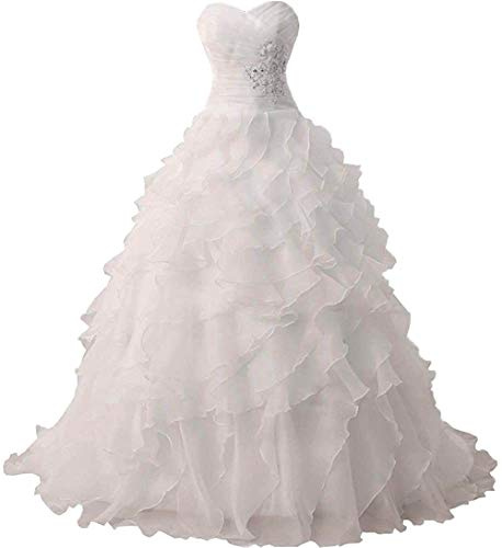 YNQNFS Robe de mariée, froncée, grande taille, manches longues, dîner. - Blanc - 38