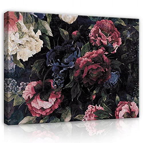 WallArena Leinwand Bilder 100x75 cm | Blumen Pfingstrosen Blume Natur Schwarz, Leinwandbilder, Bild auf leinwand, Format: 100x75 cm (BxH) - einteilig auf