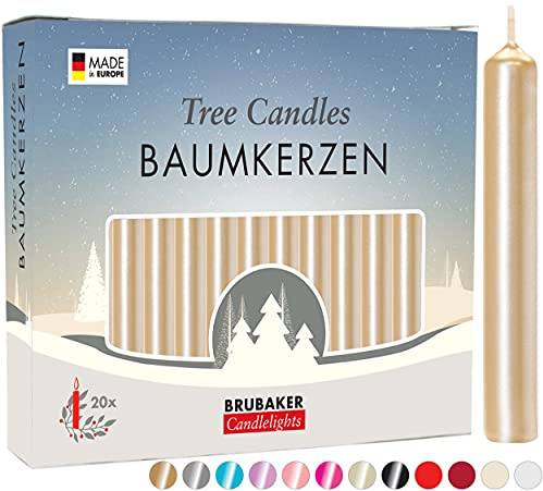 BRUBAKER 20 Pack Tree Candles Wax - Christmas Candles Pyramid Candles Christmas Tree Candles - Pale Gold