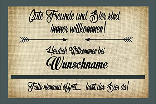 Crealuxe Fussmatte mit Wunschtext/Wunschname Gute Freunde und Bier sind Immer willkommen - 60x40 cm - Gummi Rückseite/rutschfest - Filzoberfläche - Bedruckte Türmatte - Innenmatte