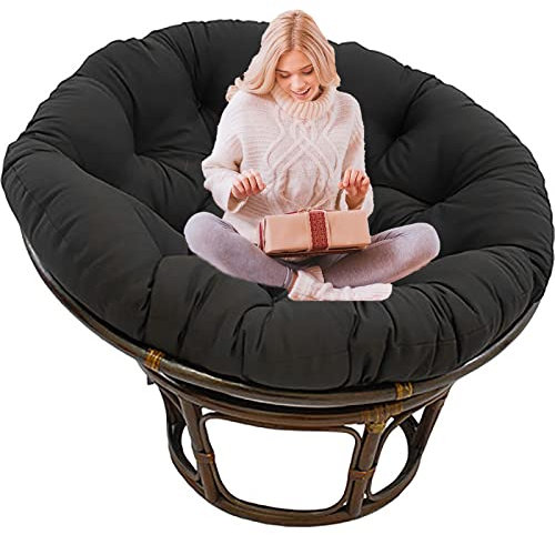 SRHWBF Papasan Sitzkissen Papasan Stuhlkissen Papasansessel Kissen mit Krawatten für Garten Camping extra großes bequemes Sitzkissen (NUR Kissen) (Black Ø180cm/70.8 in)
