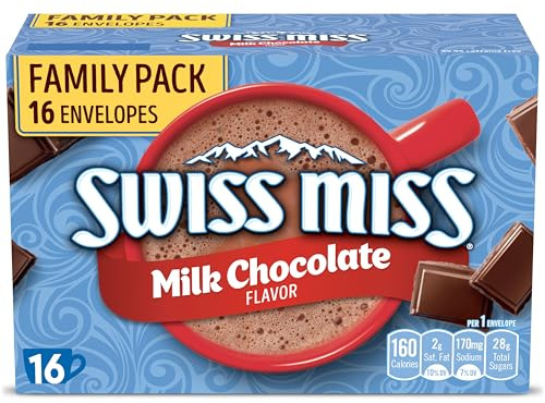 Swiss Miss Mix di bevande al cacao caldo, gusto cioccolato al latte, confezione famiglia, 16 pezzi