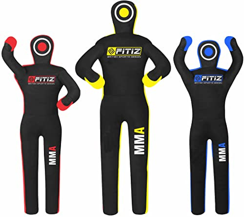 FITIZ MMA Dummy Judo Grappling Dummy Punching Bag (UNFILLED) Brazilian BJJ JIU Jitsu Standing Position Dummy Wrestling Martial Arts Boxing Karate Training Dummy (70, Black/Yellow)