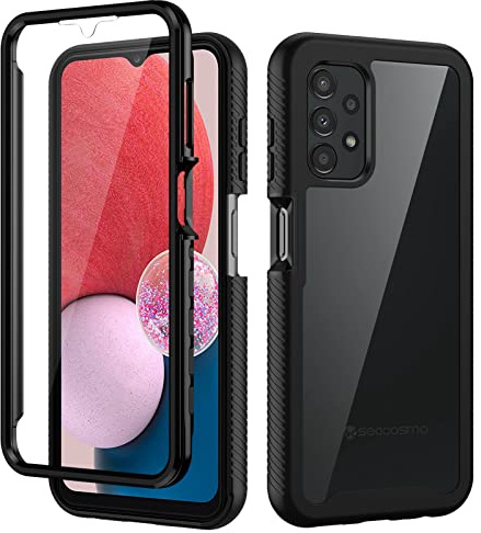 seacosmo for Samsung A13 4G Case, Galaxy A04s Cover with Screen Protector Full Body Shockproof Protection Armour Case Slim Fit Bumper Protective Phone Case for Samsung Galaxy A13/A04s- Black/Clear