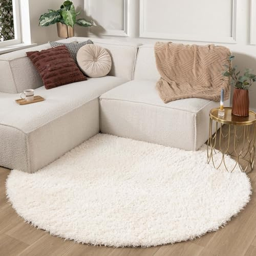 FRAAI | Home & Living Shaggy Teppich Rund - Blaze Weiß - Shaggy, Einfarbig - Boho, Modern, Skandinavisch - Wohnzimmer, Esszimmer, Schlafzimmer - Fellteppich - Carpet
