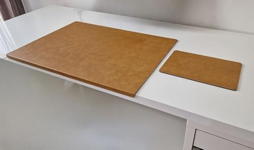 PM Gewinkelte Schreibtischunterlage mit Kantenschutz Just Leder inkl Mauspad in 3 Grössen und in 7 Farben (Beige, 60cm x 38cm)