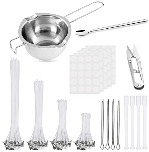 VIKY Kerzen Selber Machen Set, DIY für Erwachsene, Kerzendocht Set Mit 200 Stück Dochte, 200 Dochte Aufklebe, Wachsschmelztopf für Kerzenherstellung