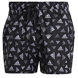 adidas Uomo Logo Print CLX Swim Shorts Very Short Length, Black/White, M