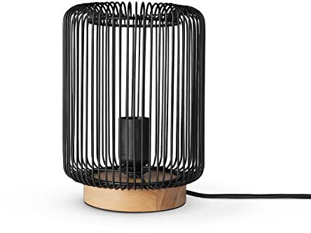Paco Home Rattan Pendelleuchte Wohnzimmer Tischleuchte Boho Style Käfig Lampe Esstischlampe Nachttischlampe Metall E27, Lampenart:Tischleute - Typ 1, Farbe:Schwarz (Ø16.5 cm)