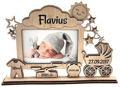 Personalisierbarer Bilderrahmen für Babys, aus Holz, für Neugeborene, Geschenk für New Born (Modell 2)