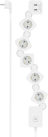 Hama Steckdosenleiste, 5-Fach, USB-A 12W, flexibel, Schalter, 1,4 m, Weiß