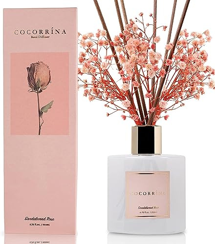 COCORRÍNA Vass diffusor set – 200 ml sandelträ ros doftspridare med pinnar hem doft för sovrum badrum vardagsrum, hem och kontor dekor