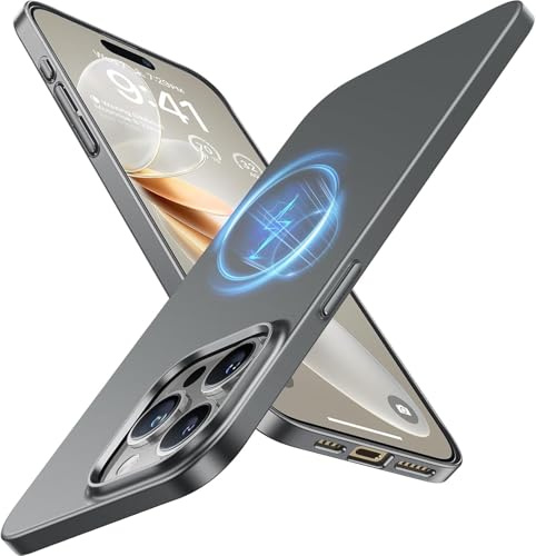 TORRAS Ultra Dünn für iPhone 15 Pro Max Hülle für MagSafe (Nr. 1 Magnetkraft, Nie Staub anhaftend) Velvety Touch Handyhülle iPhone 15 Pro Max Case Stoßfest Kratzfest Wie Original iPhone Slim Grau