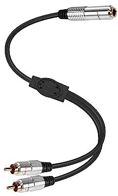 PNGKNYOCN 6.35mm a 2RCA Cable de audio, 1/4 TRS Jack estéreo hembra a doble conector RCA macho Y Splitter Cable adaptador para guitarras, altavoces, sistemas estéreo domésticos（50cm）