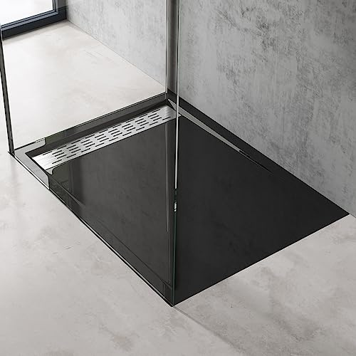 doporro Receveur de Douche Rectangulaire Extra Plat 90x120x5cm Bac à Douche | Acrylique, Noir, avec Bonde AL02, Xetro04