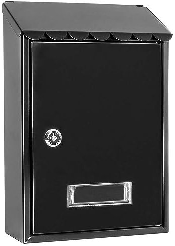 Buzón de Pared Correo, Buzón de Exterior de Metálico con Cerradura y Llaves, Buzón Impermeable de Gran Capacidad para Cartas, Fácil de Instalar (30x21.7x7cm, Negro)