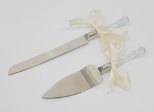 Personalised Wedding Cake Server Set. Personalised with Your own Message, Names and Date. Choice of Ribbon Colour. Anniversary, Birthday, Christening, Baptism. (Gold Ribbon)