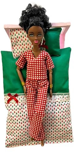 Dolly Shop Bettwäsche-Set für Barbie- und Sindy-Puppen, Weihnachtsausgabe, Grün und Weiß 50700
