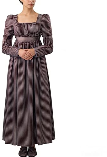 COSDREAMER damer renässans medeltida bondeklänning Empire midja Regency era balklänning, BRUN, S