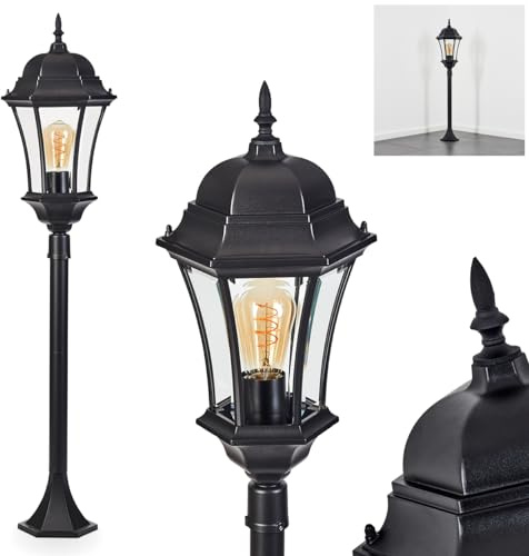HOFSTEIN Außenstehleuchte Etoo, Außenwegeleuchte aus Metall/Glas in Schwarz/Klar, Wegeleuchte im Antik/Landhaus/Vintage-Design für Garten, Außenbereich, Hof, 108 cm, E27, IP44