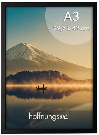 hoffnungsart Echtholzrahmen DIN A3 schwarz matt lakiert mit bruchresistenem Plexiglas schmaler Posterrahmen (DIN A3 | 1x Rahmen)