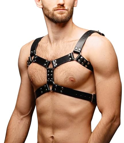 TUYMNI Brustgurt Herren Leder Brust Harness Punk Männer Brust Geschirr Verstellbarer Brustgurt Bondage Fetisch Kleidung Gay Reizvolle Bondage SM Fesseln Cosplay Party Kostüme Sexy Sklave Clubwear