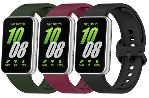 Xisair 3 delar armband kompatibla med Samsung Galaxy Fit 3, silikonband, mjukt och vattentätt sportarmband kompatibelt med Samsung Galaxy Fit3-rem, Mörkgrön och vinröd och svart, Klassisk