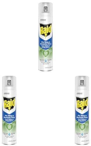 Raid Plant Based Wasp & Mosquito Killer, Aerosol Fly Killer Spray For Indoor Use, Made with Naturally Derived Botanical Ingredients, 300 ml (Pack of 3)