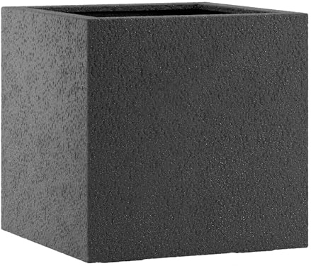 Casa Mina Esteras Pflanzkübel groß außen - Fiberglas Blumenkübel quadratisch 27x27x27cm - Blumenkasten für Draußen - Blumenkübel Frostsicher - Blumenkasten für den Garten Basalt Black - Lisburn