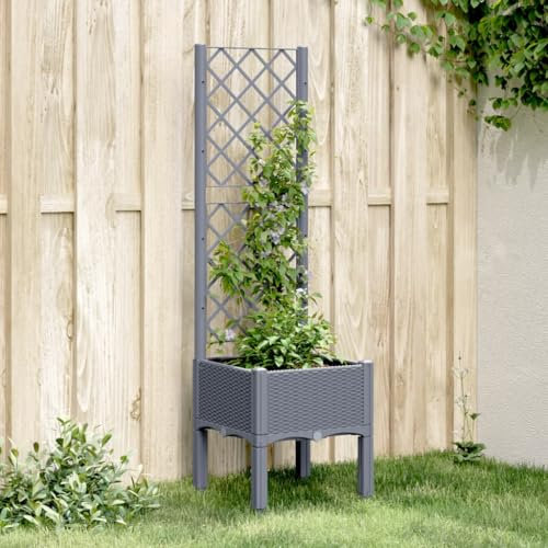 ShGaxin Pflanzkübel mit Rankgitter Grau 40x40x142 cm PP, Blumentopf Gross, Blumenkasten Balkon, übertopf, Pflanzkasten, Flowerpot, Kräuterbeet Für Die Küche, Vertikalbeet - 367916