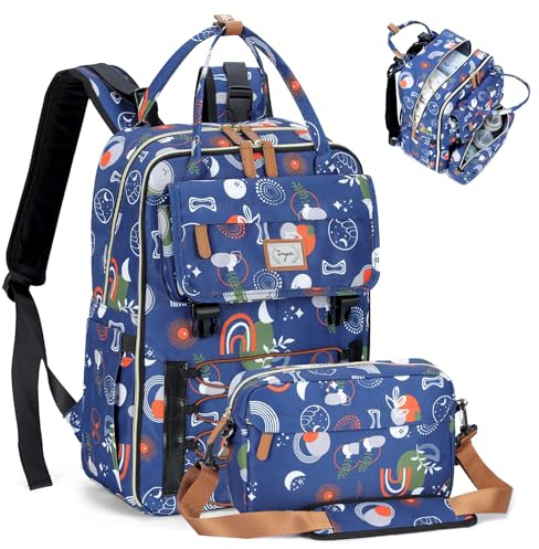Tonyeee Wickelrucksack für Mama und Papa Wickeltasche groß mit Wickelunterlage abnehmbarer Flaschentasche Baby Tasche für Reisen Kinderwagen Babytasche Blau