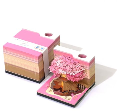 Bloc-notes 3D en forme de cabane dans l'arbre – Bloc-notes kawaii avec porte-stylo lumineux et marque-page – Papier sculpté 3D – Cadeau pour Thanksgiving, Noël, pendaison de crémaillère, décoration de