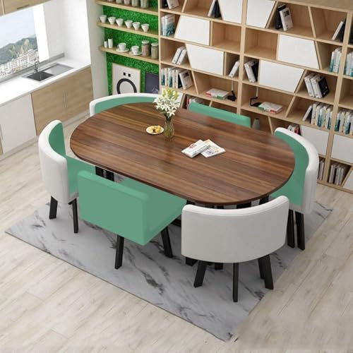 Moderner Esstisch Set für 6 Personen mit Stühlen - Ovaler Konferenz-Bürotisch Küche Empfangstisch