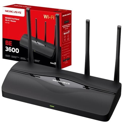 MERCUSYS MR27BE BE3600Mbps Dual Band WiFi 7 Router, 2x 2.5 Gbps Ports, 4K-QAM And MLO, WiFi Router with 4x High Gain Antennas for Maximized Coverage, 160 MHz, EasyMesh-Compatible