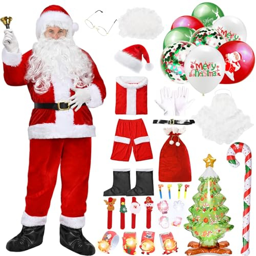 HarnyLoom Costume Babbo Natale Uomo Vestito di Babbo Natale Adulto Costume Santa Claus Stivali Velluto Rosso Cintura Regalo Natale Festa Cosplay (3XL)
