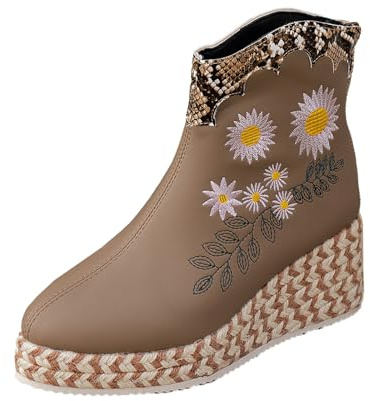 Stivaletti con zeppa da donna stivali invernali con stampa floreale per donna stivali larghi con fondo spesso tacco grosso punta rotonda alla moda comode scarpe con tacco piattaforma per occasioni