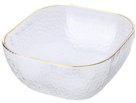 YGDYFDC Ensaladera Madera Cuenco De Cristal Con Borde Dorado Martillado Creativo For El Hogar, Cuenco Transparente Cuadrado For Ensalada, Vajilla, Cuenco For Postre Ensaladera Portatil(16 * 16 * 7cm)
