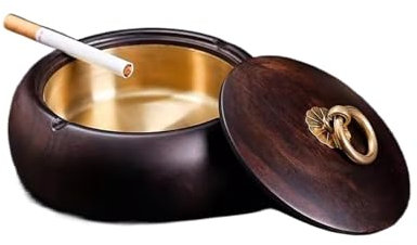 Aschenbecher Cooler Aschenbecher for draußen mit Deckel, runder Aschenbecher aus Holz, tragbarer dekorativer Aschenbecher aus Edelstahl for Zuhause, Terrasse, Büro, draußen, drinnen, Teestube Windasch