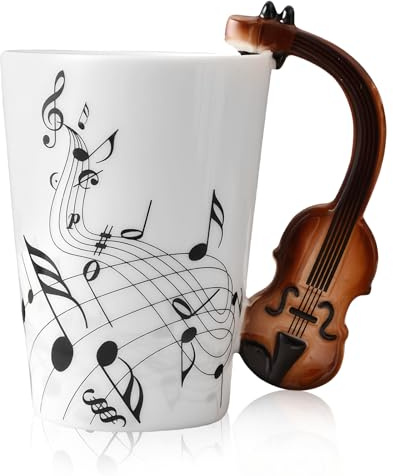 WIYETY Tasse à café en porcelaine céramique avec musique : tasses à café avec prise en main pour notes, tasse à café en céramique violon, cadeaux pour musiciens, tasse à café pour boissons chaudes et